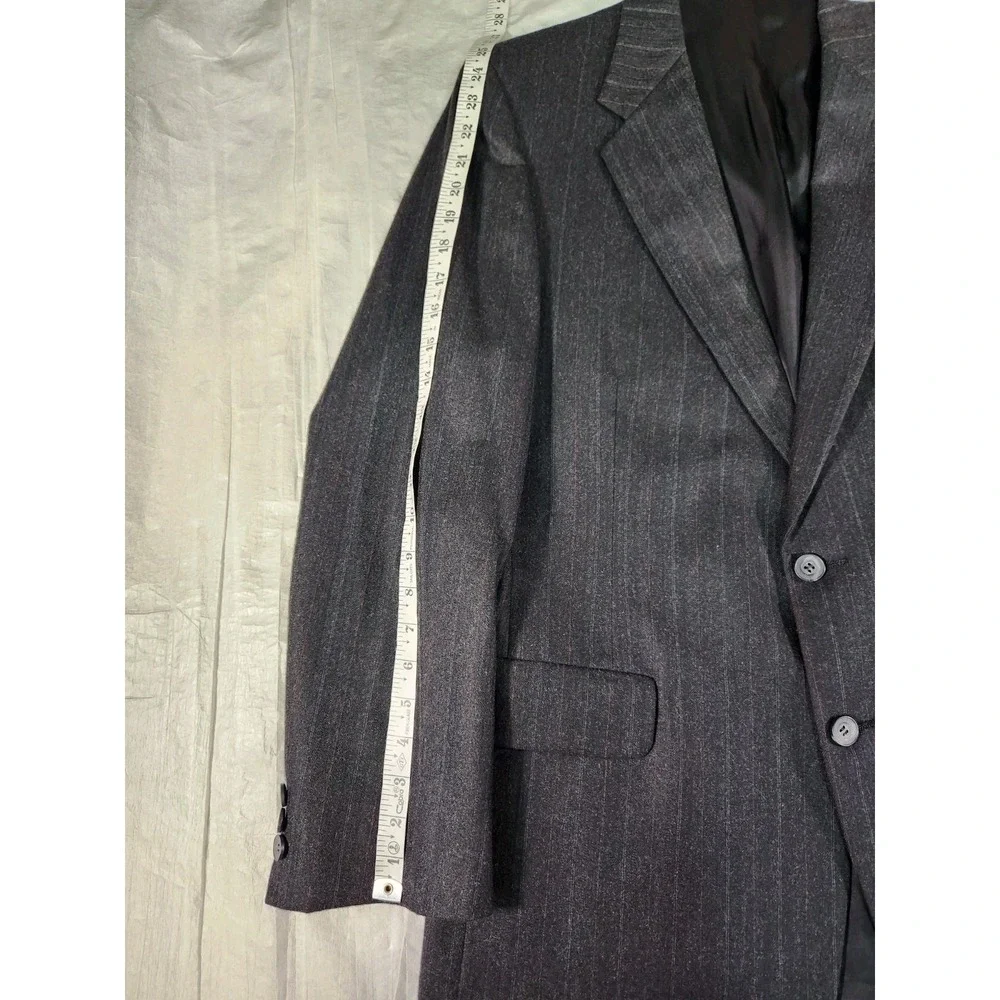 Saks Fifth Avenue Mens Wool Lined Pin Striped Blazer Gray 43L 5th Ave Jacket